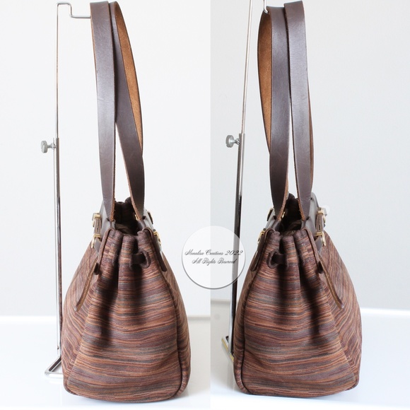 Hermes Herbag Tote Bag Cabas PM Brown Vibrato Leather & Canvas 2-In-1 Bag HTF - Picture 6 of 17